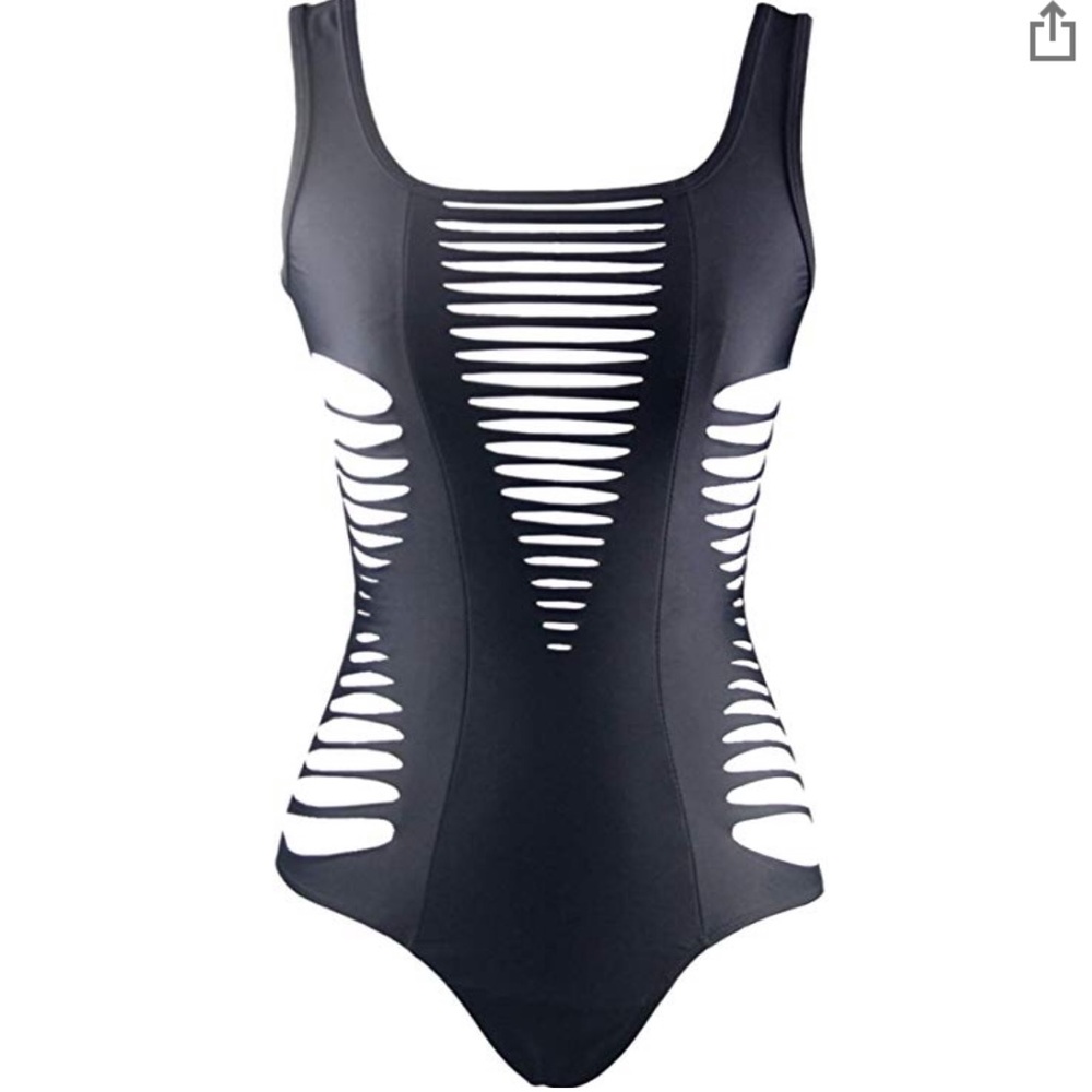 Really ripped black one piece swim suit